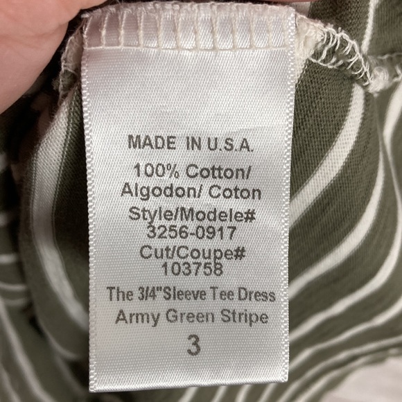 Current/Elliott The 3/4 Sleeve Tee Dress in Army Green Stripe - Size 3 - Picture 8 of 11